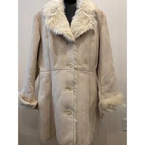 Vintage Y2K Penny Lane Jacket Coat Faux Suede White Fur Womens sz Medium